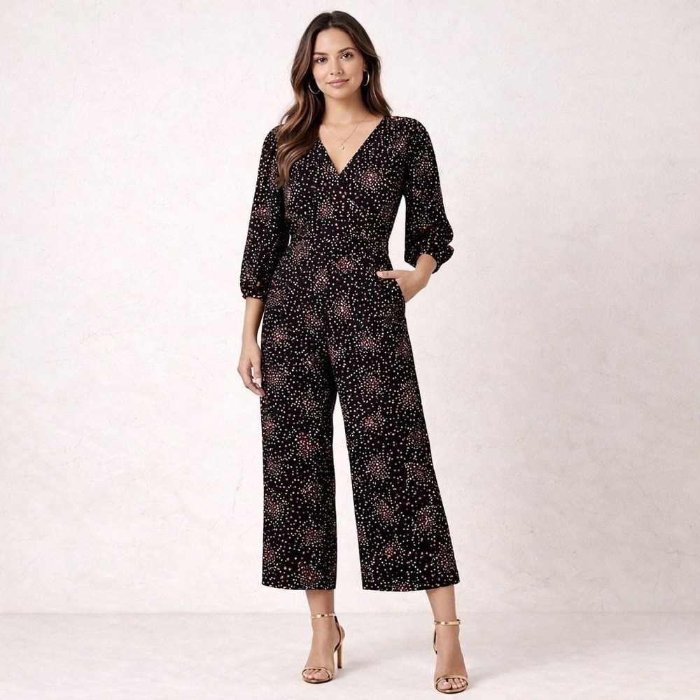 Kate Spade Disco Dot Wide Leg Cropped Jumpsuit Size 0 Party Cocktail - Picture 3 of 9